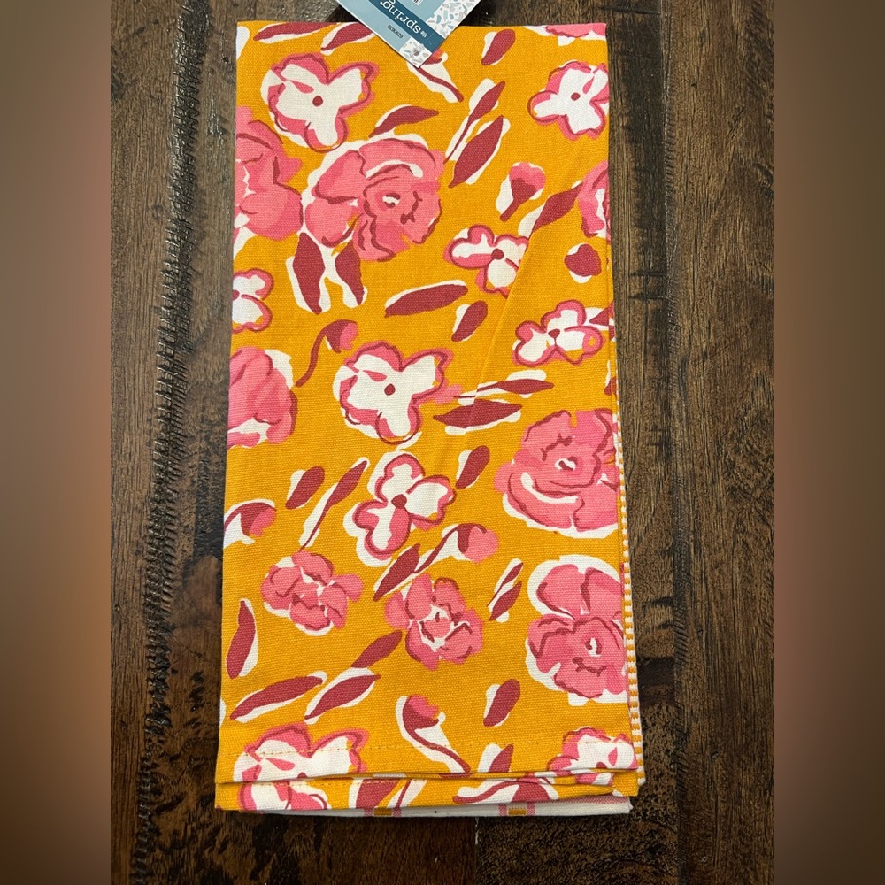 Floral Patterned Fabric in Pink and Orange Tea Towel Kitchen